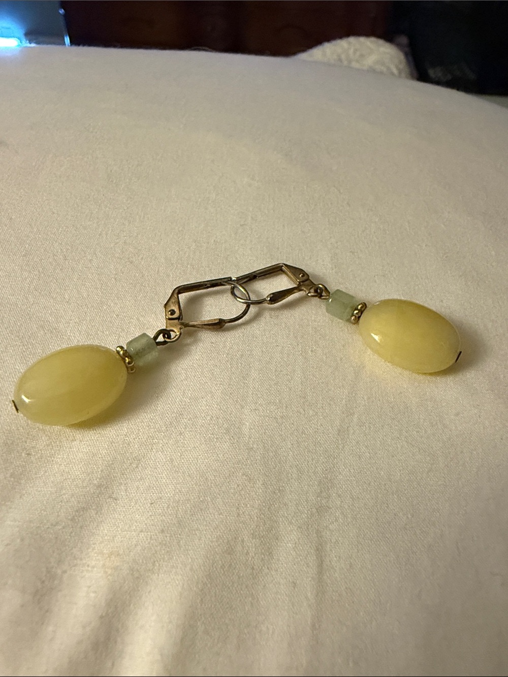Yellow Bead Drop Earrings with Gold Tone Hardware